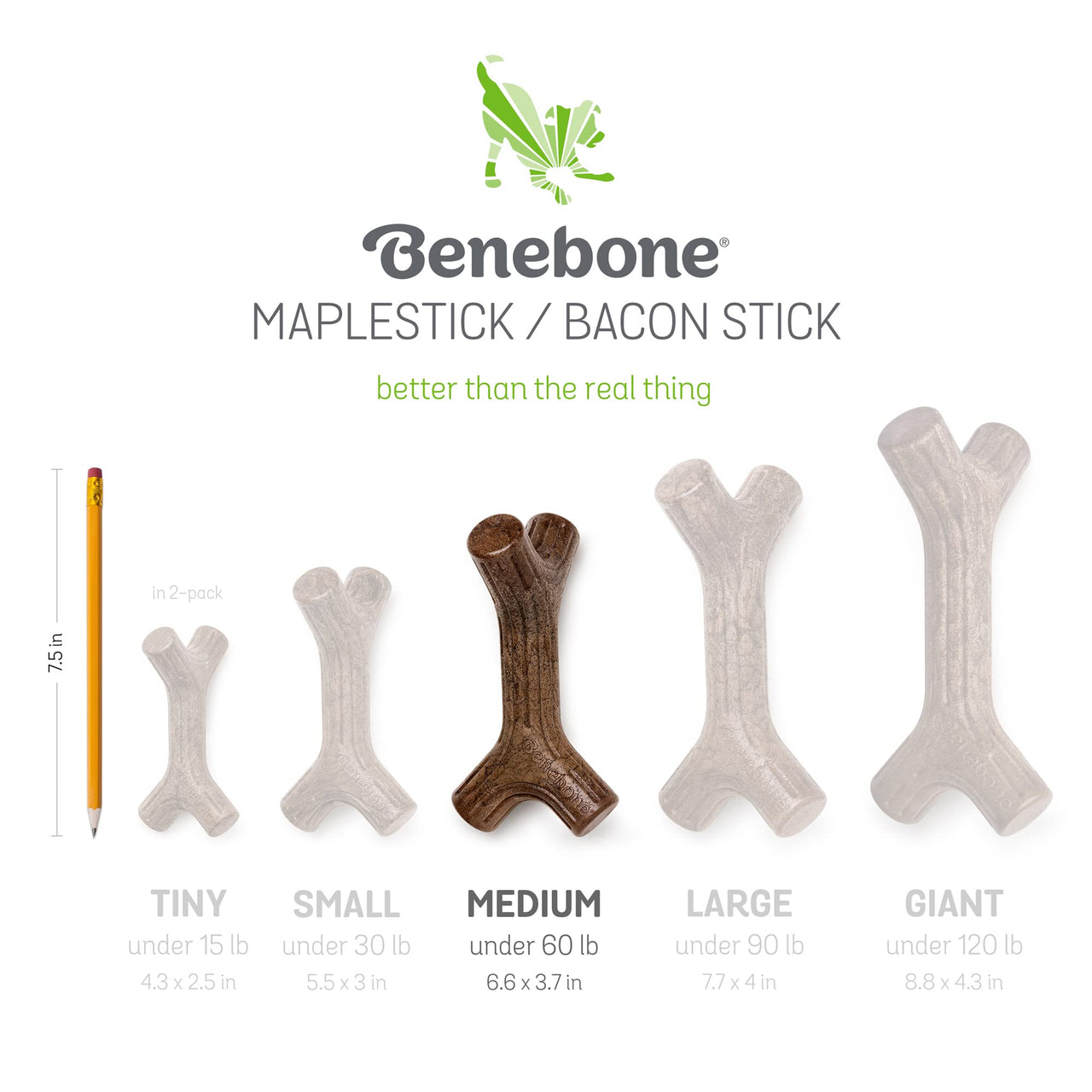Benebone 2-Pack Maplestick/Zaggler Durable Dog Chew Toys, Real Maplewood, Real Bacon, Made in USA Medium