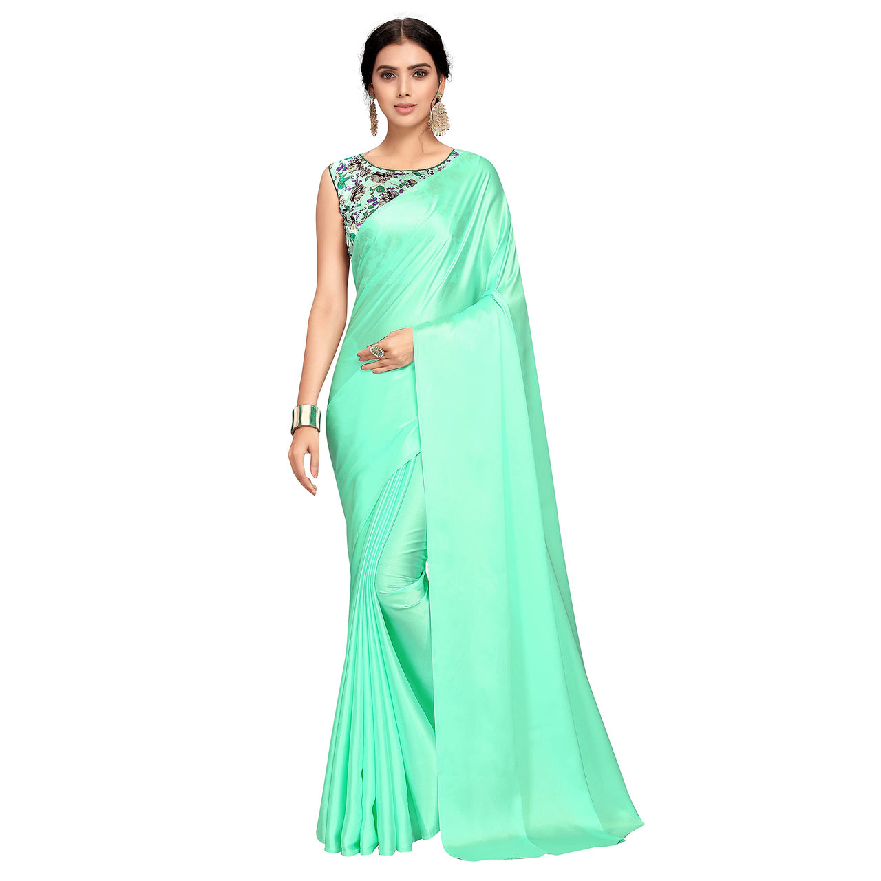 Cloud walker Women Soft Satin Silk Saree With Digital Printed Unstiched Blouse Piece(5.5m Saree +0.8m Blouse Piece).