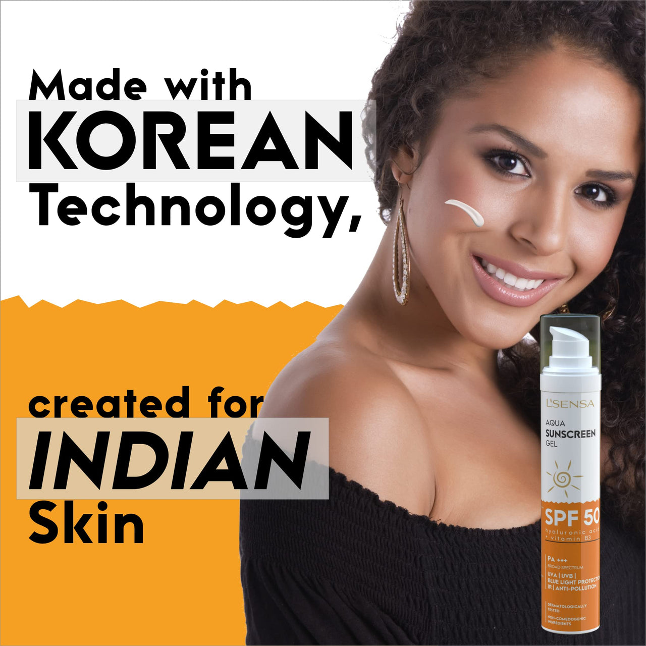 L'SENSA Sunscreen SPF 50 for Oily Skin, Anti-Tan, Waterproof Sun cream, 1% Hyaluronic Aqua Gel, Free from Oxybenzone, For Oily, Combination & Ace Prone Skin, Make-Up Friendly For Women & Men, 50Gram