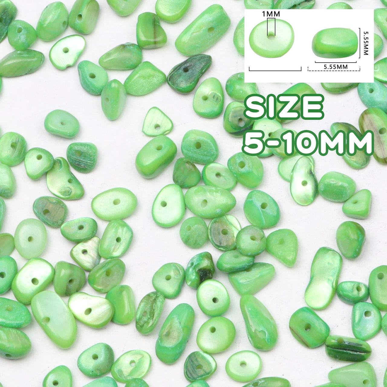 Yholin Irregular Stone Chips Beads Bulk - Hole Drilled Light Green Shell Chips, Crystal Tumbled Chips Stone Healing Crushed Rock Beads for DIY Craft Earring Jewelry Making and Home Decor,1 Strand