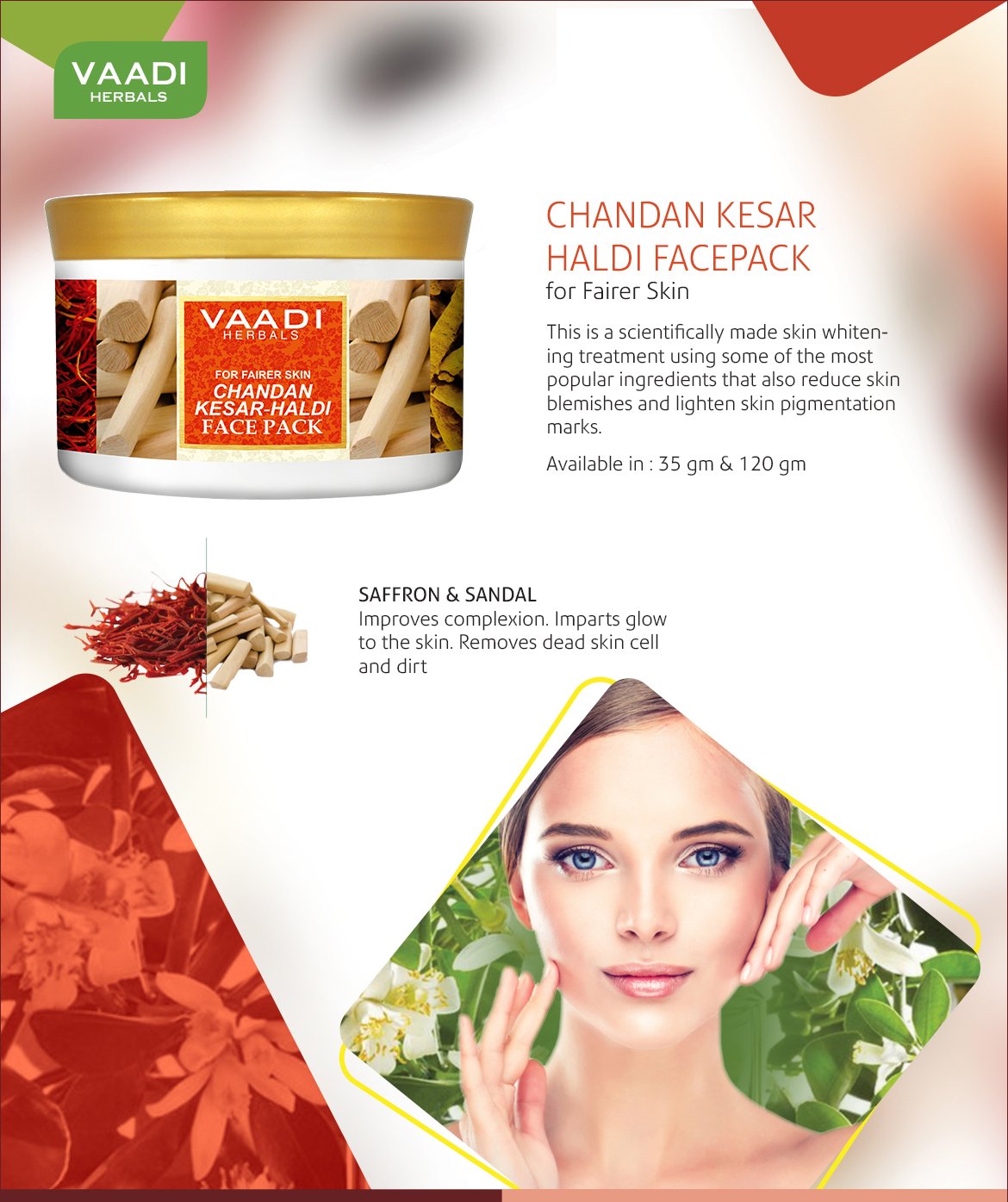 Vaadi Herbals Face Pack, Chandan Kesar and Haldi, 600g