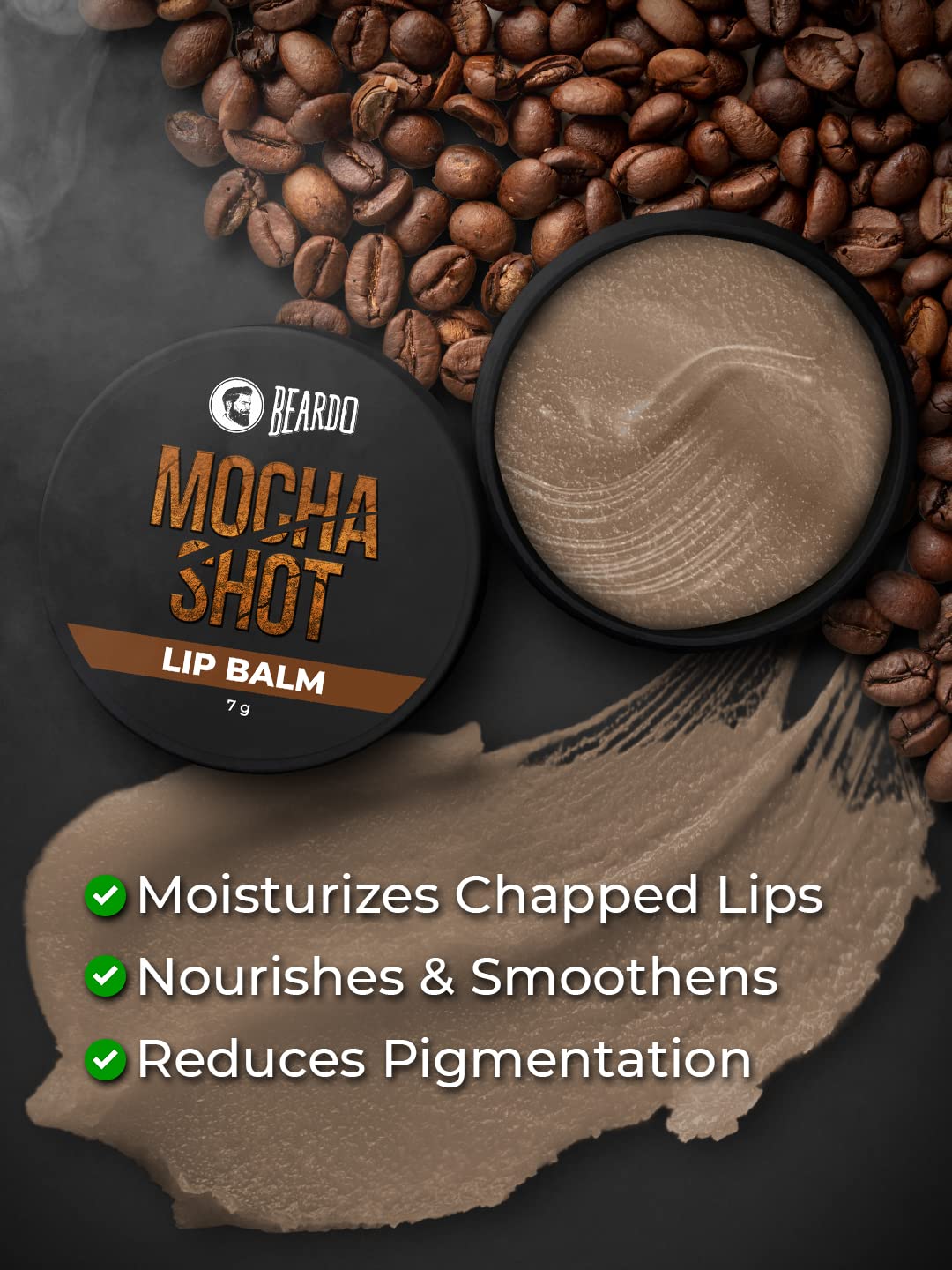 BEARDO Mocha Shot Lip Balm | Non Tinted Lip Balm For Men | For Soft Kissable Lips | Lip Care For Dry, Chapped & Cracked Lips | 7G, Brown