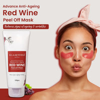 GLAMVEDA Red Wine Peel Off Mask - Anti-Aging, De-Tan & Glowing Skin Treatment. Removes Blackheads, Dark Spots, Minimizes Wrinkles, Suitable for All Skin Types, 100g