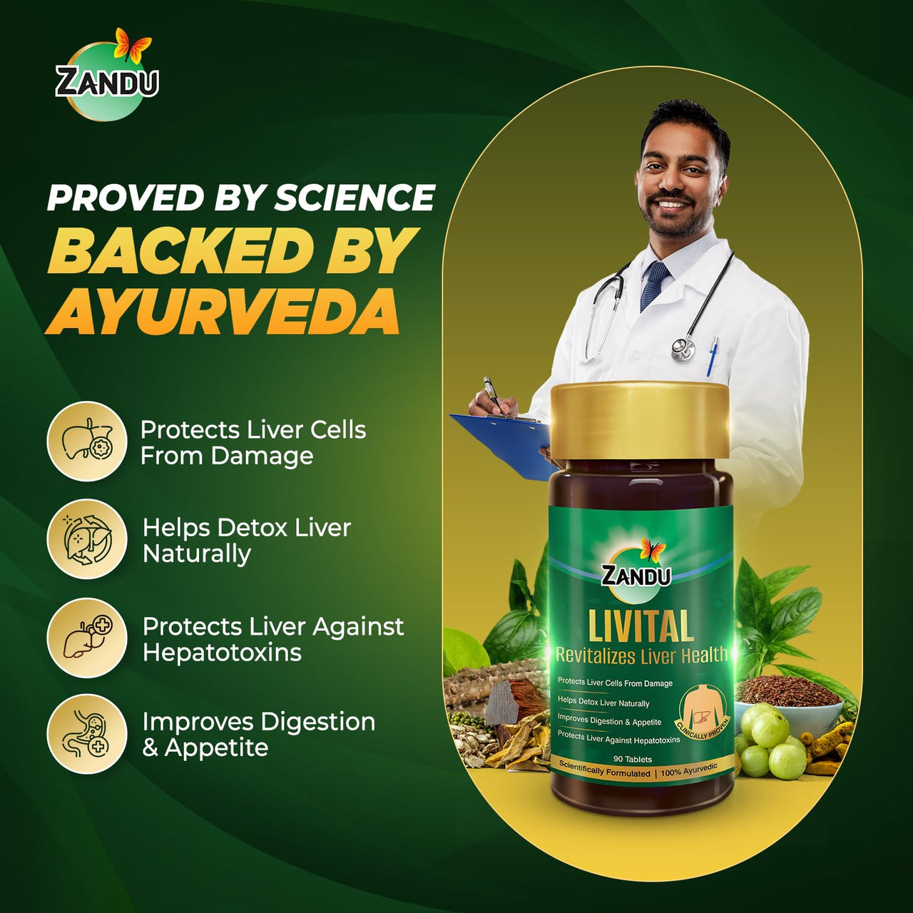 Zandu Livital Liver Tablets – Clinically Proven for Liver Detox & Health Support in 2 Months | 90 Tabs | Ayurvedic Formula with Bhringaraj & Guduchi | 100% Ayurvedic Ingredients