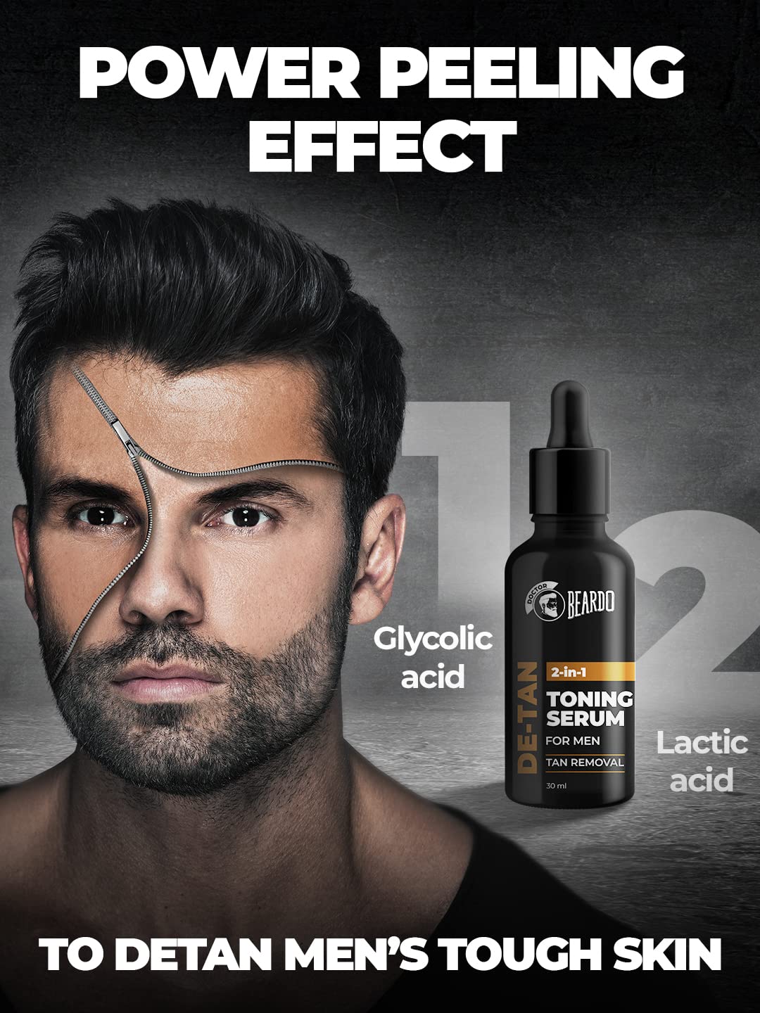 Beardo 2-in-1 Detan Serum + Toner For Men, 30ml | Face Serum For Men | De tan Serum with AHA & Plant Collagen | Brightens Complexion, Removes Dead Skin