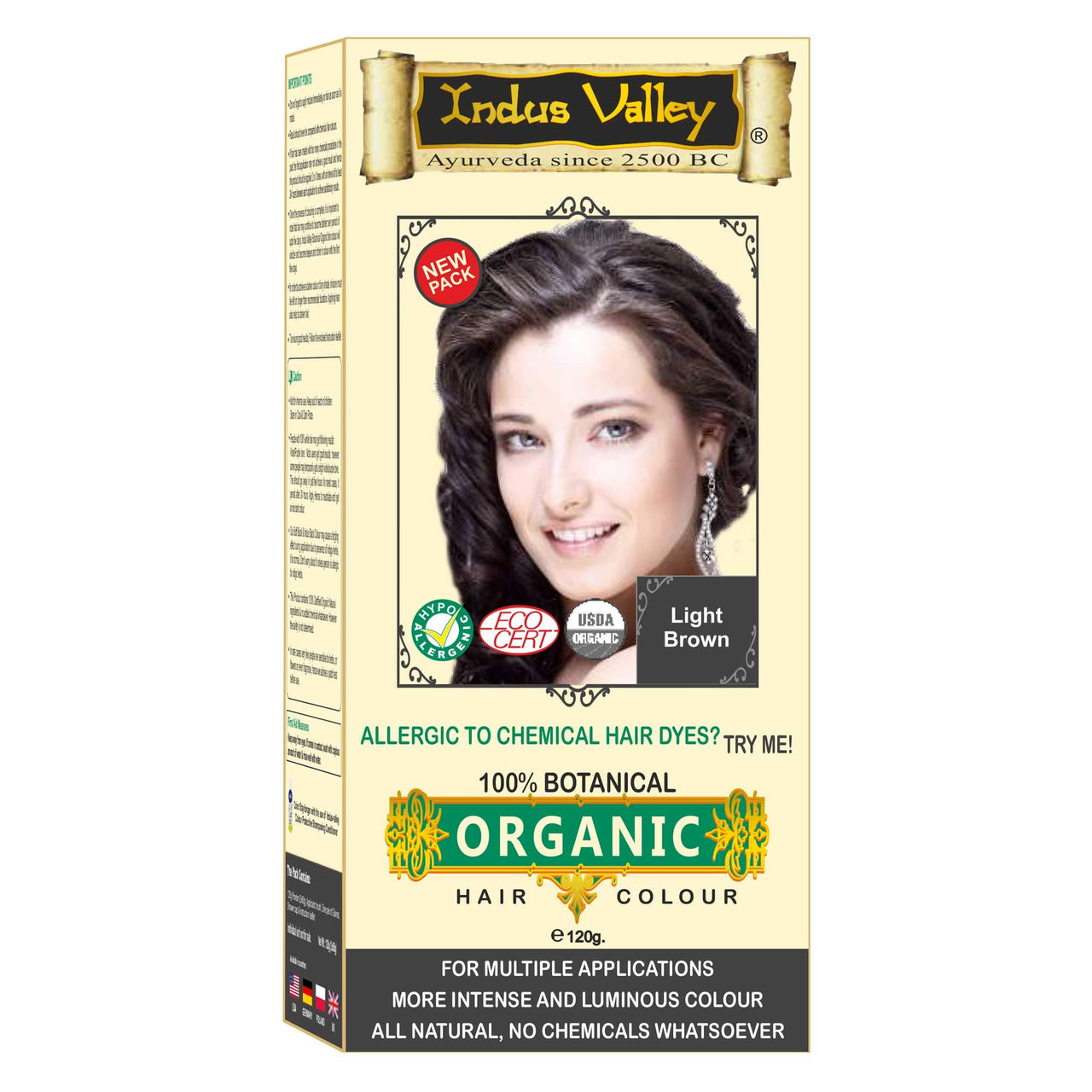 INDUS VALLEY 100% Organic Botanical Hair Colour Light Brown Hair Colour, 120g