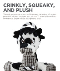 Charming Pet Outward Hound Ropes-A-Go-Go Cow Interactive Plush Squeaky Dog Tug Toy One-Size White and black
