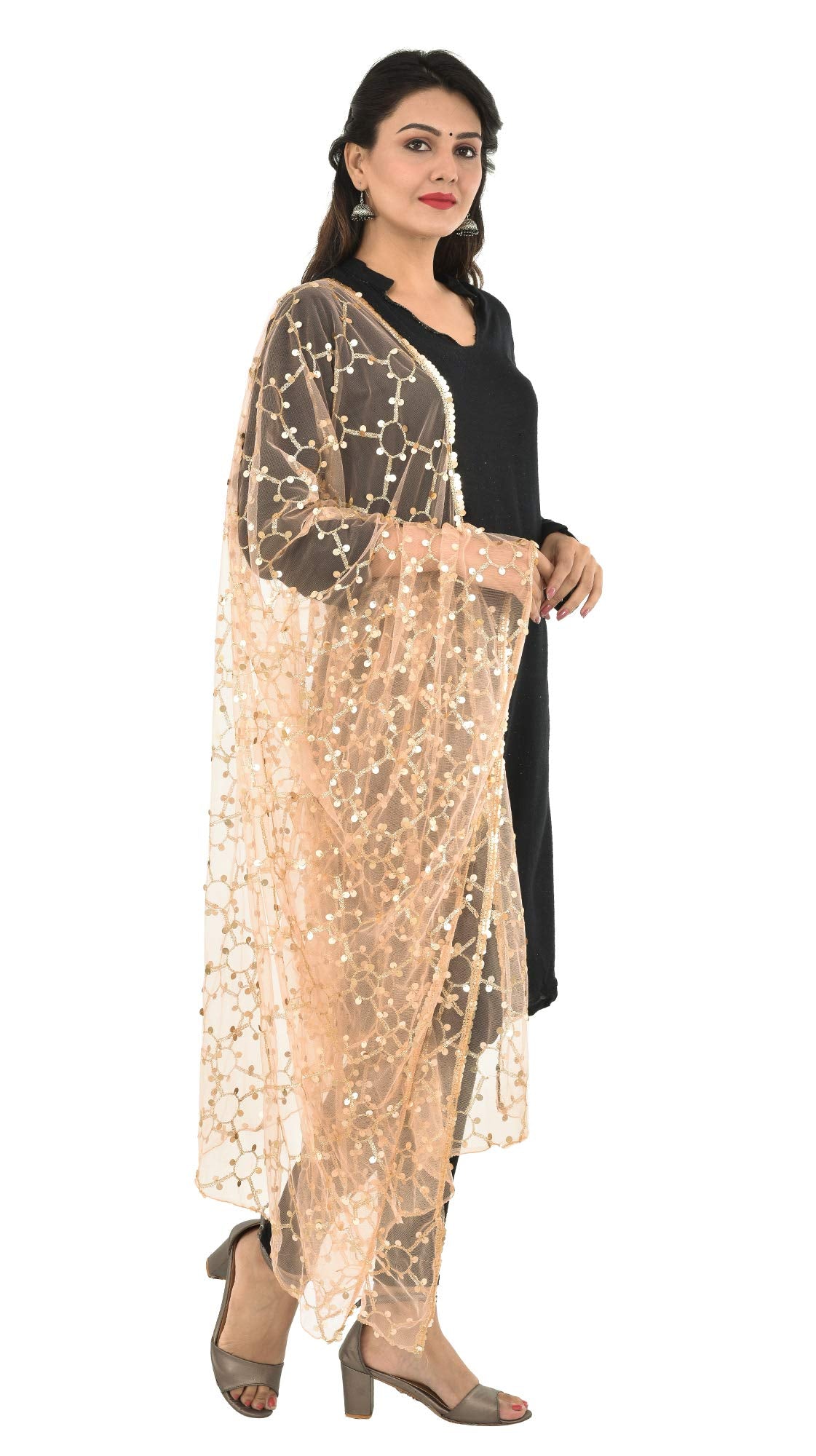YOUTHQUAKE Heavy Embellished Plastic Mirror Net Dupatta for Womens & Girls