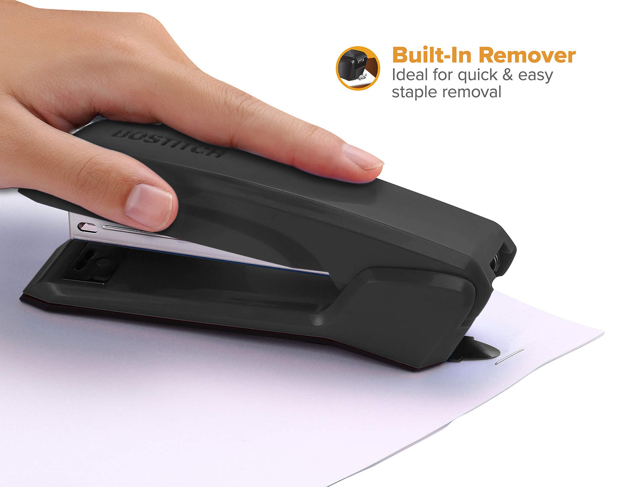Bostitch Office Ascend 3 in 1 Stapler, 20 Sheet Capacity, Integrated Remover & Staple Storage, 420 Staples Included, Lightweight, Black