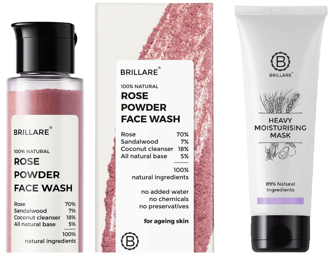 Brillare Professional Heavy Moisturising Hair Mask & Brillare Rose Face Wash Combo