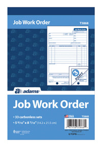 Adams Job Work Order Book, 3-Part Carbonless, White/Canary/White, 5-9/16 x 8-7/16 Inches, 33 Sets (T5868)