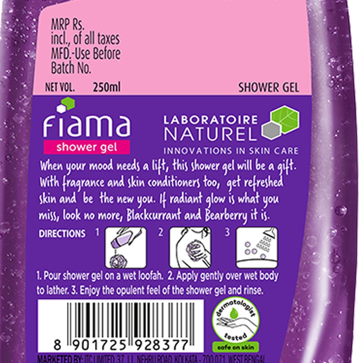 Fiama Shower Gel Peach & Avocado & Fiama Shower Gel Blackcurrant & Bearberry Body Wash With Skin Conditioners For Radiant Glow 250ml +250ml (Pack of 2)