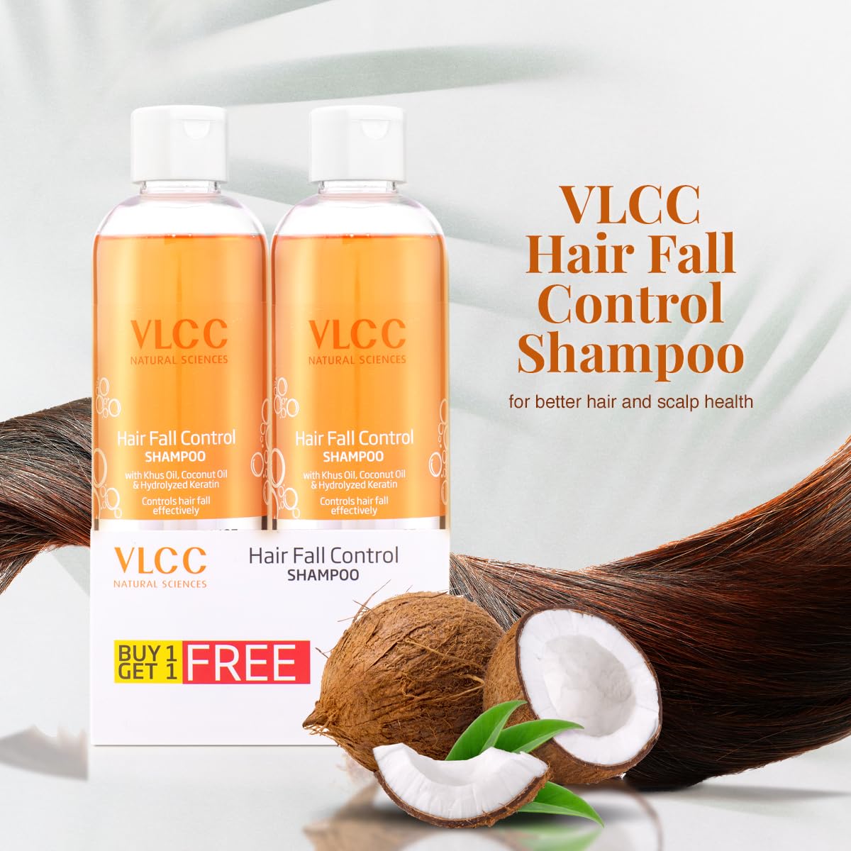 VLCC Hair Fall Control Shampoo - B1G1-350ml X 2 (700ml) | Stronger, Thicker Hair. Helps Control Hair Fall | Hair Fall Shampoo | Improved Scalp Health with Khus & Coconut Oil.