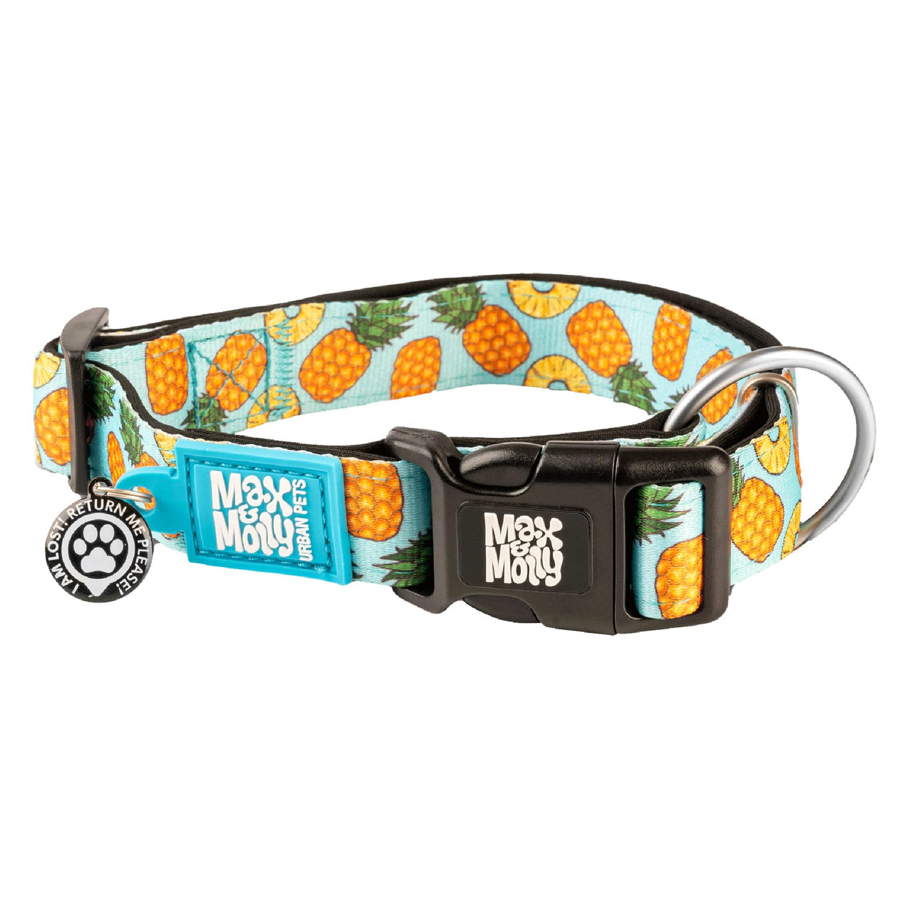 Max & Molly Soft Padded Neoprene Dog Collar w/Smart ID Gotcha! QR Pet Safety Tag, Durable, Waterproof, Anti-Stink, Machine Washable Collar for Dogs, Sweet Pineapples Pattern, L Sweet Pineapple L (15-25")