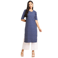 Pinkmint Women's  Crepe Blue Color Ethnic Motif Printed Straight Kurti (RI-530353-XXL)