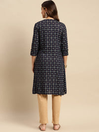 rangita Women Rayon Gold Printed Calf Length Straight Kurti