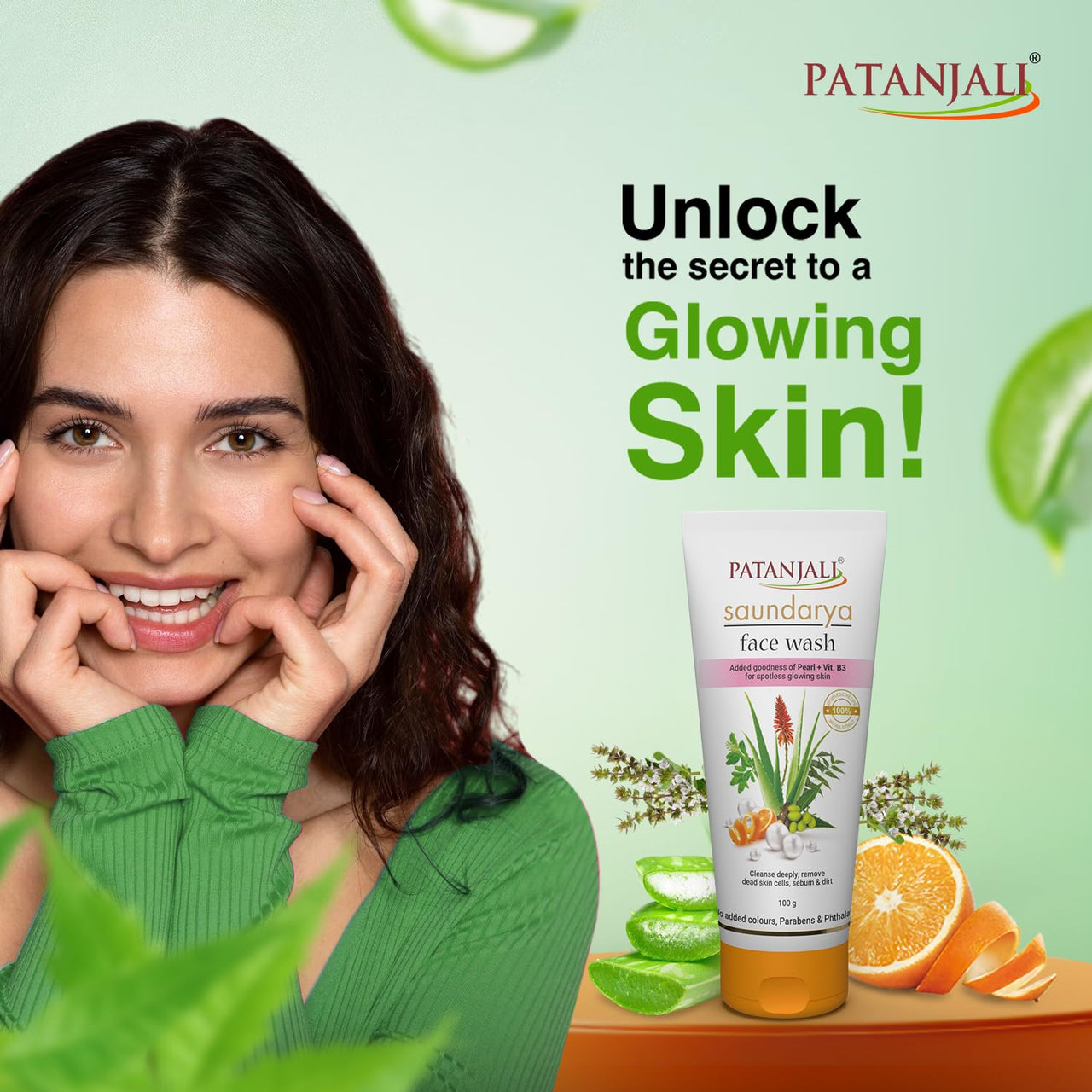 Patanjali Saundarya Face Wash, for Clean and Fresh Skin with Natural Ingredients for Daily Use 100g (Pack of 4)