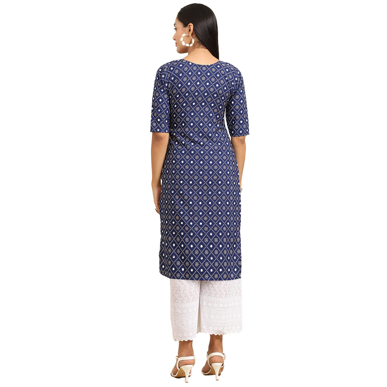 Pinkmint Women's  Crepe Blue Color Ethnic Motif Printed Straight Kurti (RI-530353-XXL)