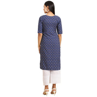 Pinkmint Women's  Crepe Blue Color Ethnic Motif Printed Straight Kurti (RI-530353-XXL)