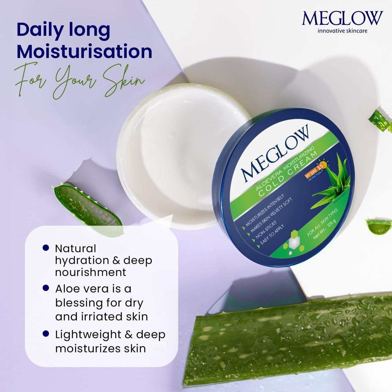 Meglow Combo of Aloe Vera Moisturizing Cold Cream Moisturizer Cream with SPF 15 Protection & Shea Butter - Body Lotion Best Moisturizer for dry skin