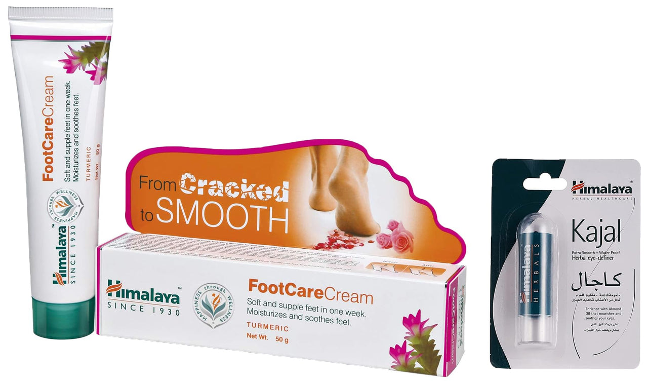 Himalaya Herbals Kajal, Black, 2.7g (Packaging may Vary) & Himalaya Wellness Foot Care Cream, 50gm | Moisturizes and Soothes Feet