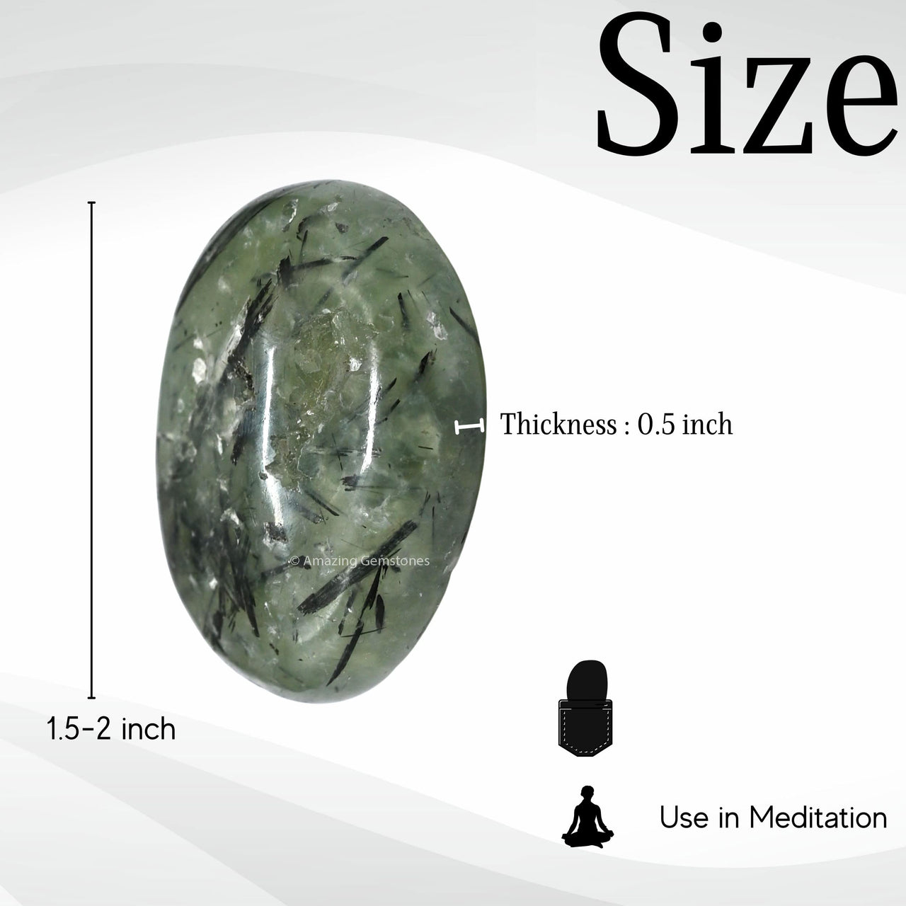 Prehnite Epidote Palm Stone - Pocket Massage Worry Stone for Natural Body Chakra Balancing, Reiki Healing and Crystal Grid Prehnite