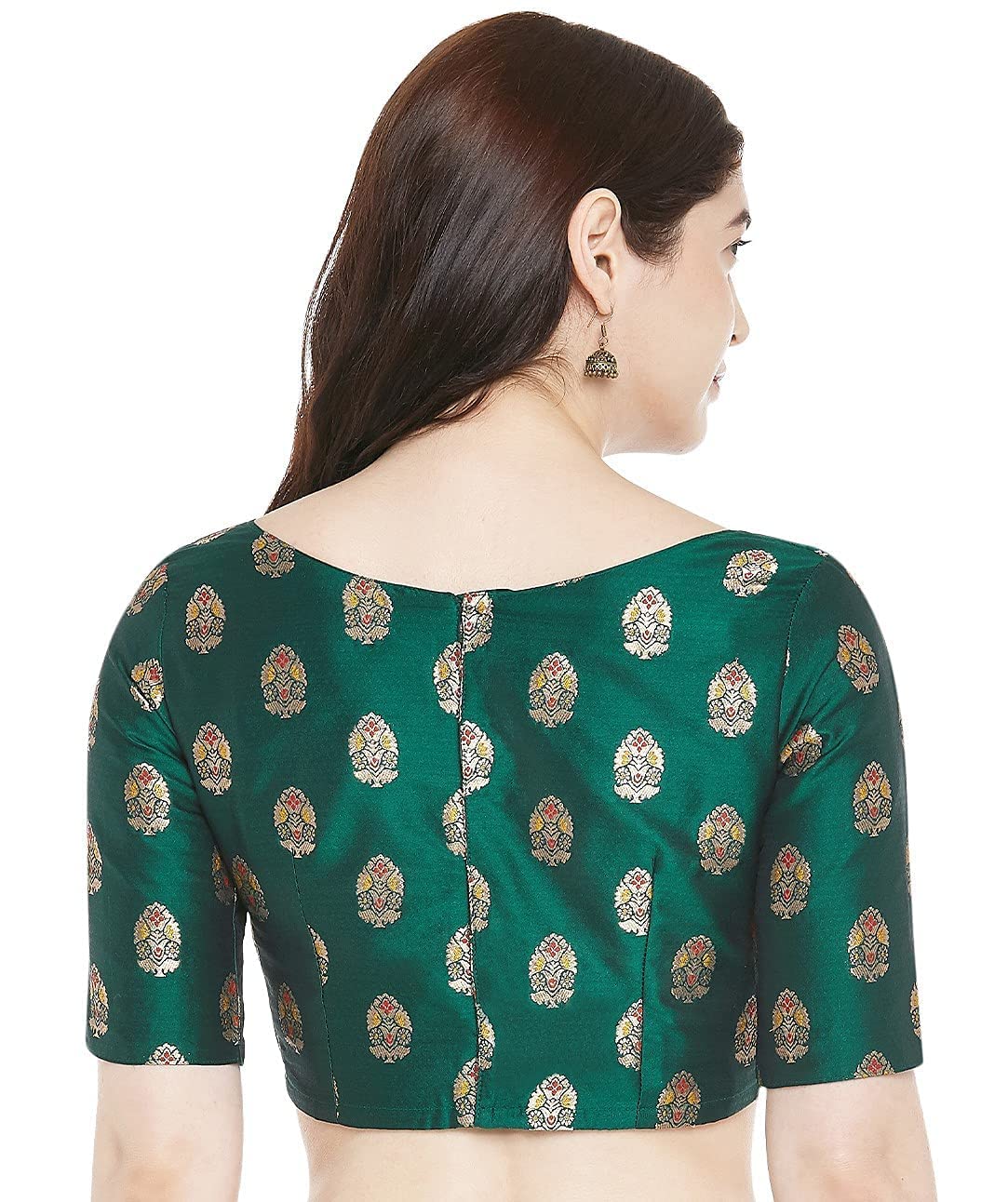 X3 Women's  Brocade Readymade Saree Blouse with Golden Bootas 38