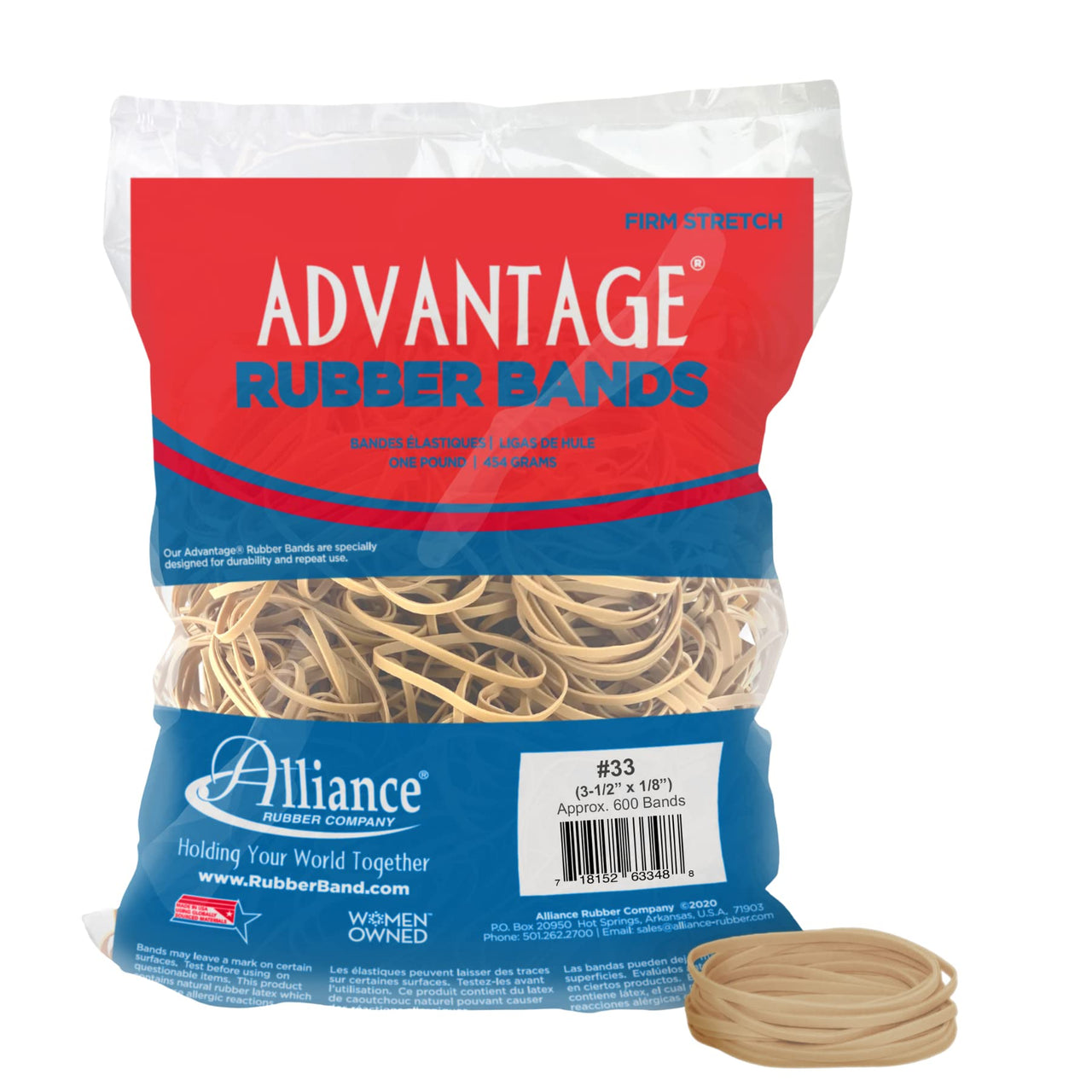 Alliance Rubber 26334 Advantage Rubber Bands Size #33, 1 lb Bag Contains Approx. 600 Bands (3 1/2" x 1/8", Natural Crepe) Beige