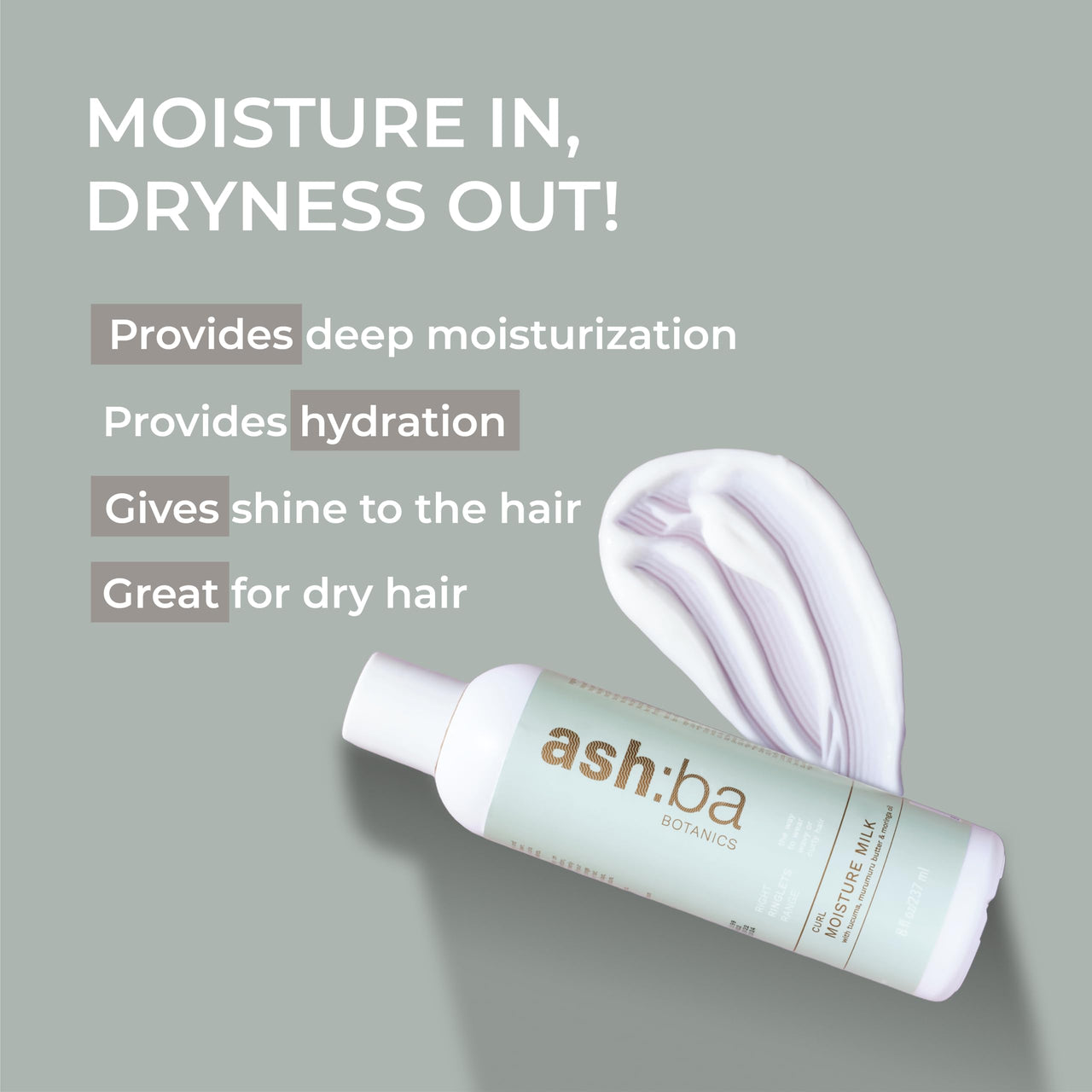 Ashba Botanics Curl Moisture Milk For Very Dry, Frizzy, Damaged, Curly & Wavy Hair | Leave In Cream with Moringa, Argan & Shea Butter For Deep Moisture, Frizz Control & Shine | For Men & Women - 100ml