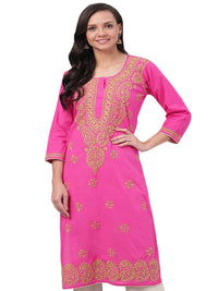 Ada Lucknowi Hand Embroidered Chikankari Straight Cotton Kurti Kurta for Women