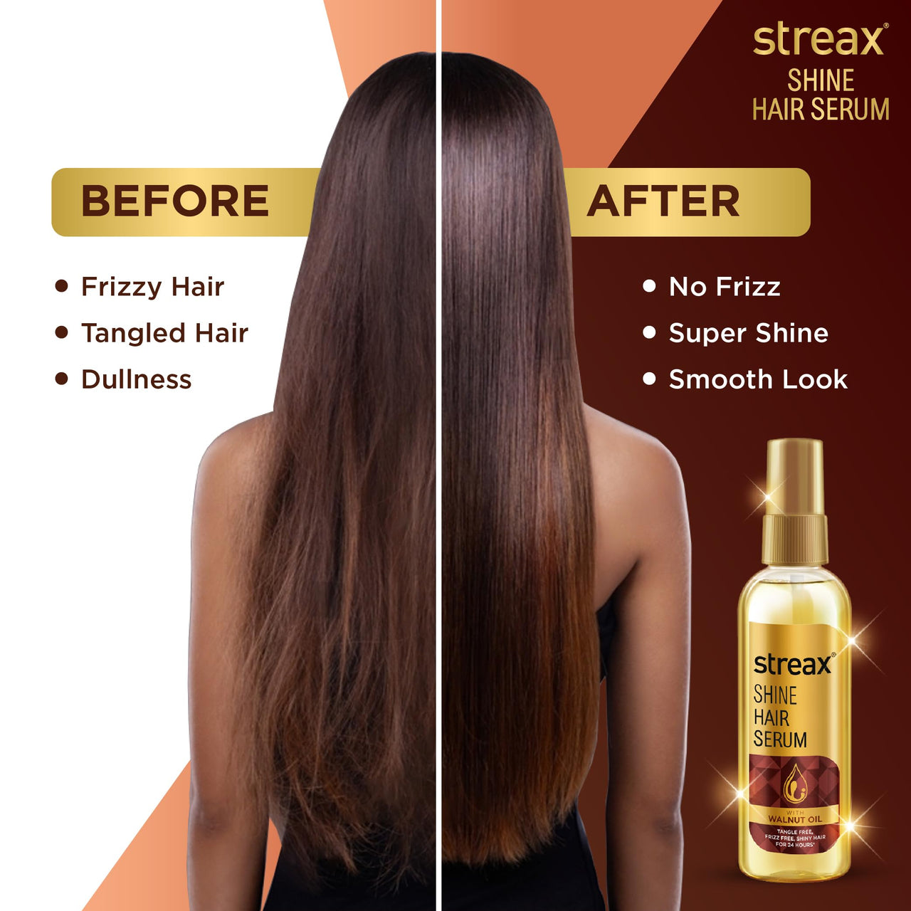 Streax Hair Serum 200ml, Vitalized with Walnut Oil, For Hair's Smoothening & Shine