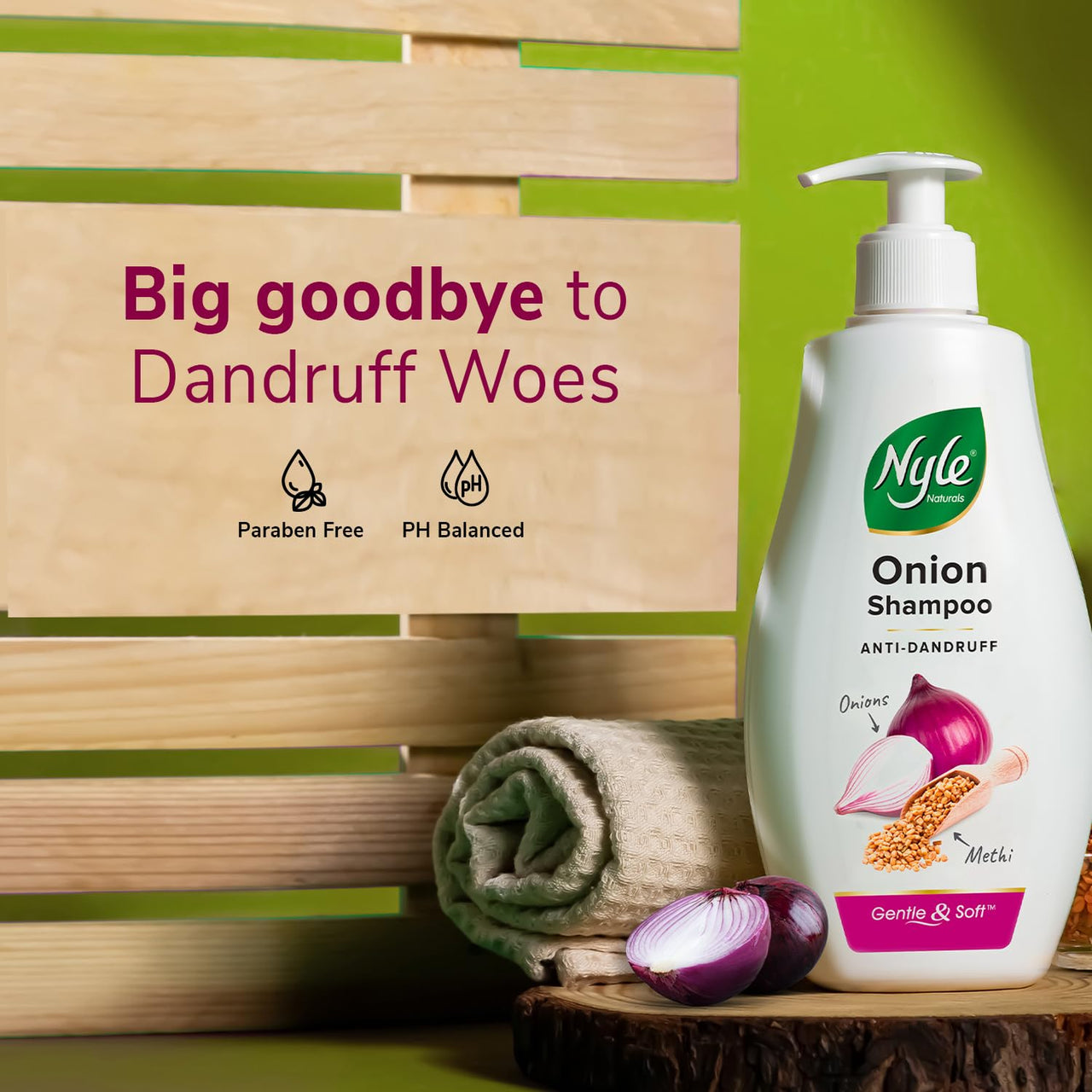 Nyle Naturals Onion Anti-Dandruff Shampoo, With Onion and Fenugreek, Gentle & Soft Shampoo, pH Balanced and Paraben Free, For Men and Women, 800ml