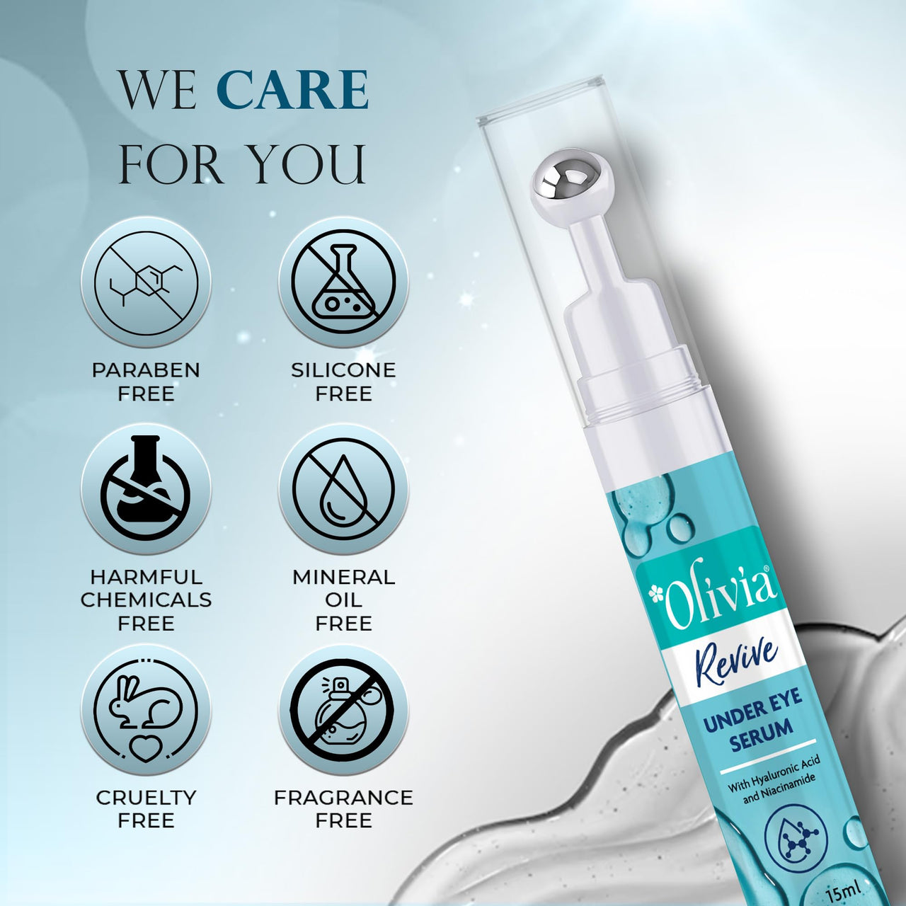 Olivia Revive Under Eye Serum | With Hyaluronic Acid, Niacinamide Serum & Coffee Bean Extract | Dark Circles & Wrinkle Reduction | Anti-Aging Eye Care for Women with Plankton Extracts | 15ml