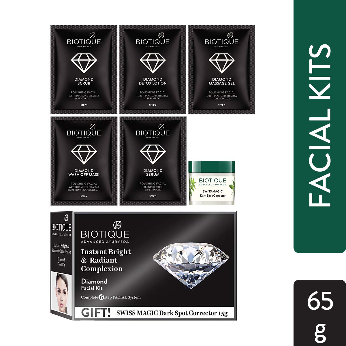 Biotique Bio Gold Radiance Facial Kit, 65 g & Biotique Bio Diamond Facial Kit, 65g