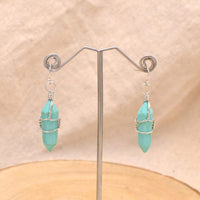 Enhanced Turquoise Wire Wrapped Point Crystal Earrings for Women Reiki Energy Healing Created Turquoise