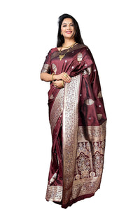 SGF11- Women's  Kanjivaram Pure Soft Silk Handloom Saree Pure Golden Zari With Blouse Piece