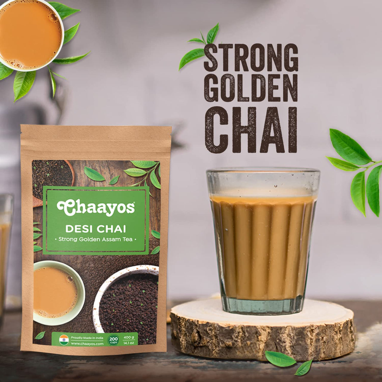 Chaayos Tea Gold|Strong Golden Assam, Granule Tea|Desi Chai|Premium Chai Patti|Crop Of 2024 (400 Gram)