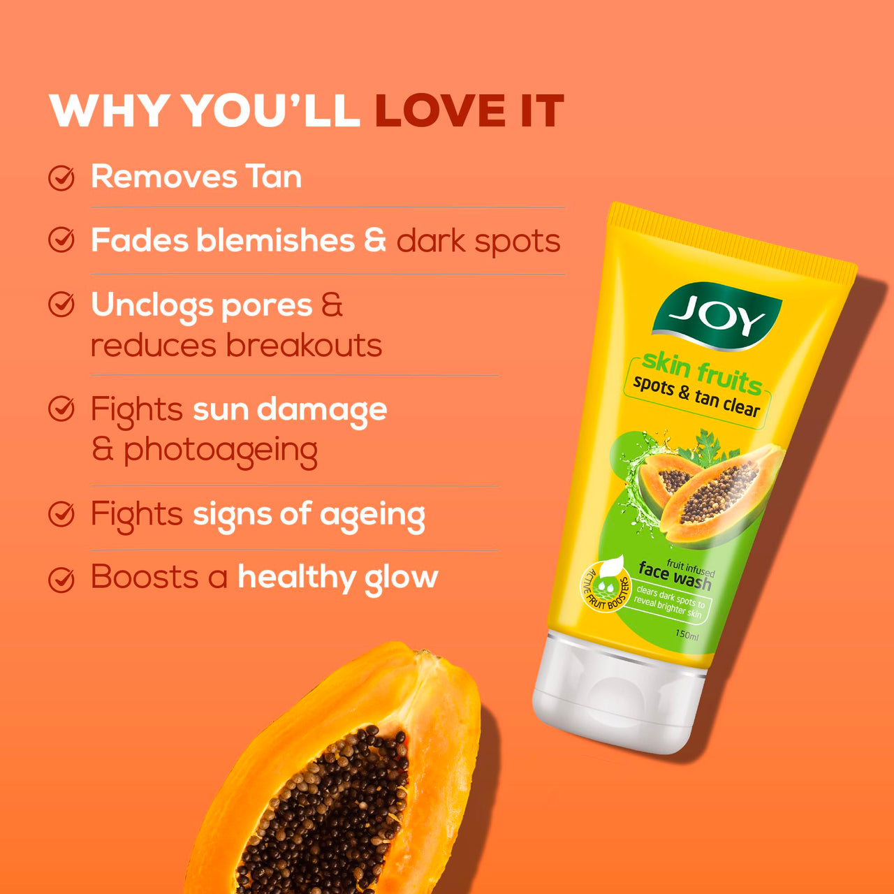 Joy Signature Facewash Combo with Brightening Lemon Face Wash 150ml & Spots & Tan Removing Papaya Face Wash 150ml (2 Items in the set)