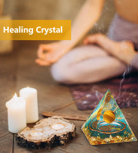 Orgonite Healing Crystal and Stone Orgone Pyramid Gold Sphere Life Tree Blance Chakras Pyramid Meditation Aids Sleep, Health Protection Positive Energy Generator to Attract Wealth Wisdom Yellow Tree