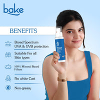 BAKE 100% Mineral Water Resistant Sunscreen SPF 70 PA+++ with 5% Niacinamide, Peptide | Sweat & Water Resistant, UV/A & B, Blue Light Protection | For Oily Acne Prone Skin | For Acne Scars & Dark Spots | Broad Spectrum Sunscreen | No White Cast | 100g
