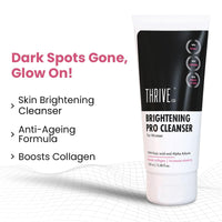 ThriveCo Brightening PRO Cleanser for Women with Probiotic Rice Water, Vit C, Kojic Acid, Alpha Arbutin & Glutathione | Anti-ageing Face Wash, Boosts Collagen, Clears Skin & Removes Dark Spots | 100ml