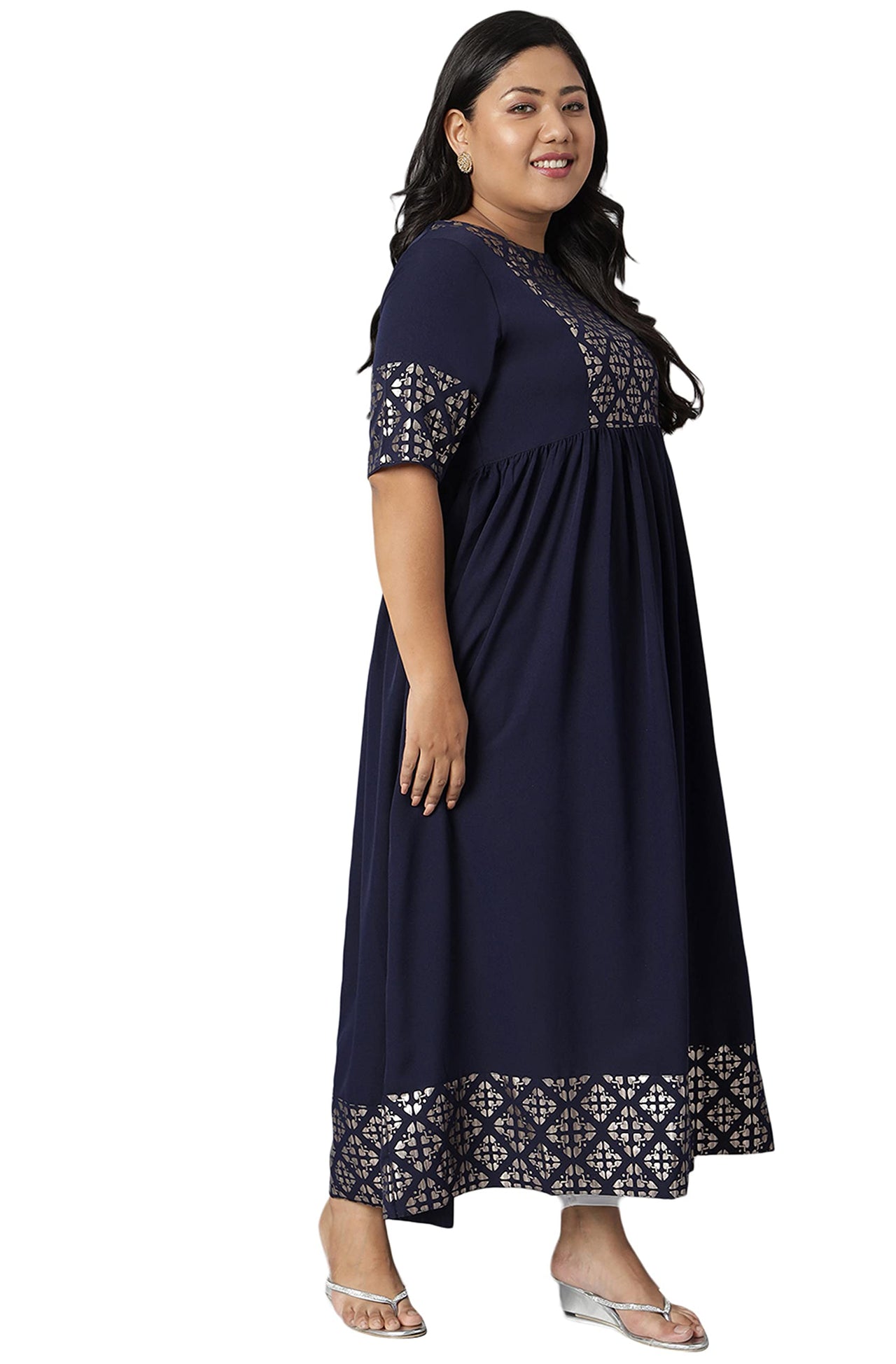 XL LOVE - By Janasya Women's  Plus Size Dark Blue Poly Crepe Kurta