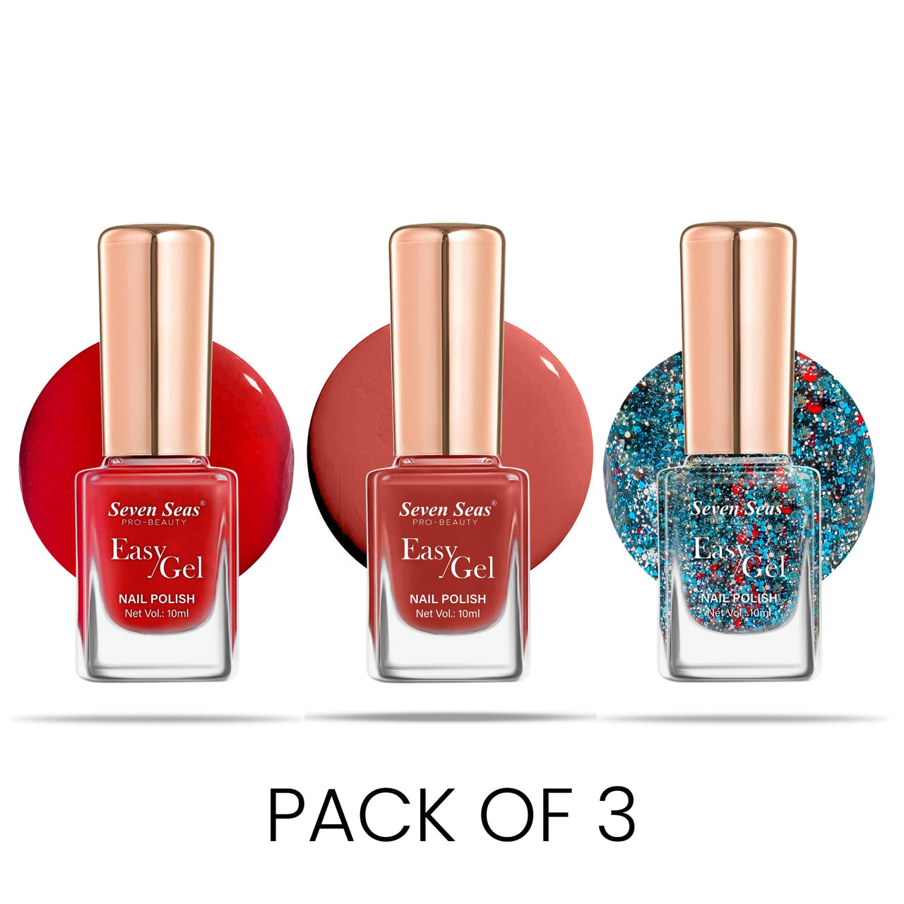 Seven Seas Easy Gel Nail Polish | Quick Dry Gel Nail Polish, Pack of 3 (Combo-23, 30ml)