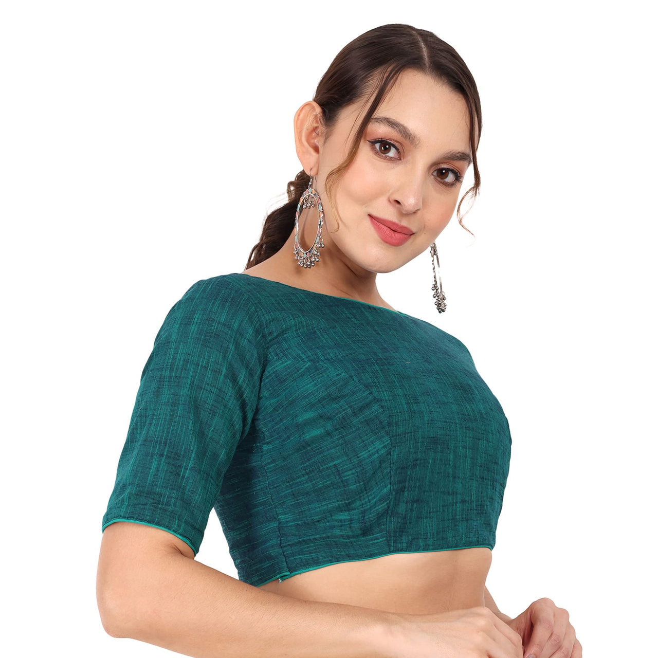 JISB Women's  Cotton Slub Stitched Saree Blouse with Elbow Length Sleeves