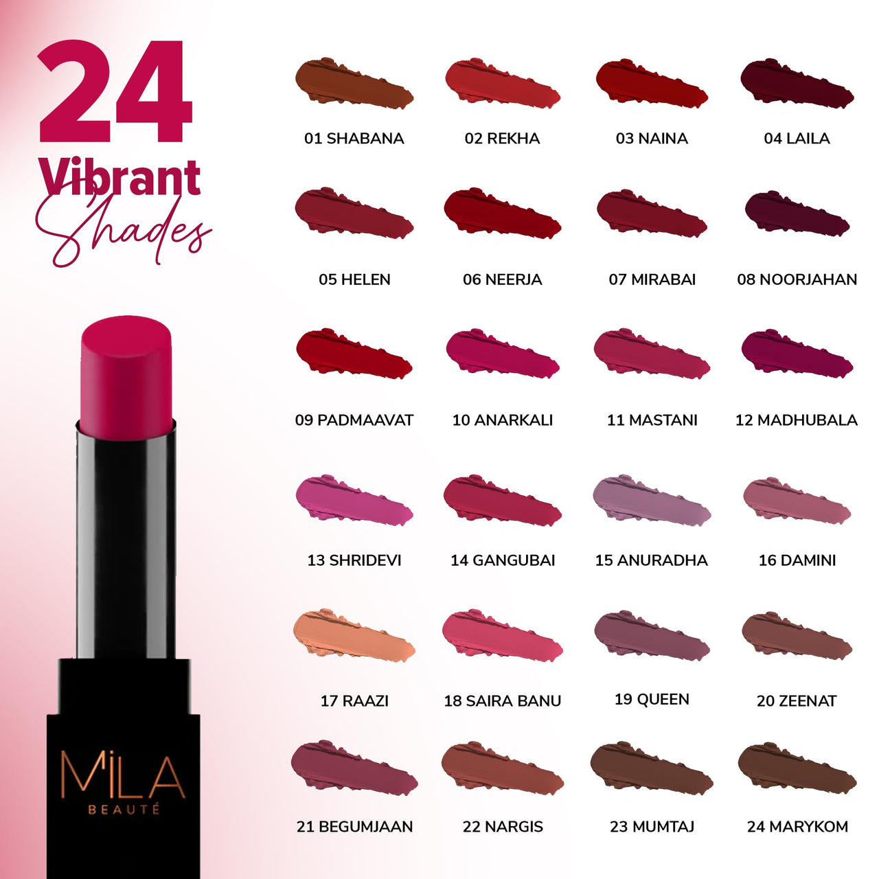 Mila Beauté Pro Matte Lipstick | Highly Pigmented & Long lasting | Semi Matte Finish | Light Weight Lipstick | Single Swipe Application | Luxurious Lip Color | Shade - (Mirabai, 4.2g)