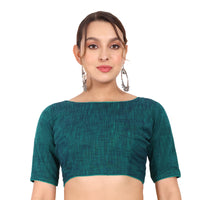 JISB Women's  Cotton Slub Stitched Saree Blouse with Elbow Length Sleeves