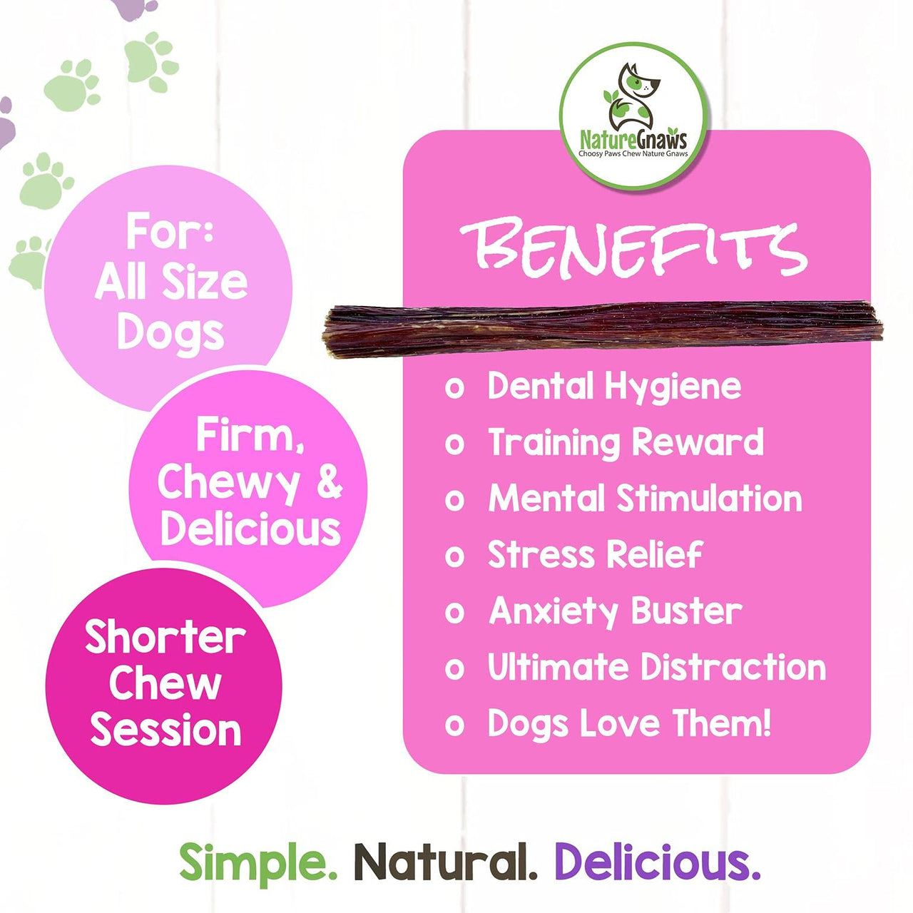 Nature Gnaws Beef Jerky Sticks for Dogs - Premium Natural Beef Gullet Bones - Simple Single Ingredient Tasty Dog Chew Treats - Rawhide Free - 5-6 Inch (8 oz)