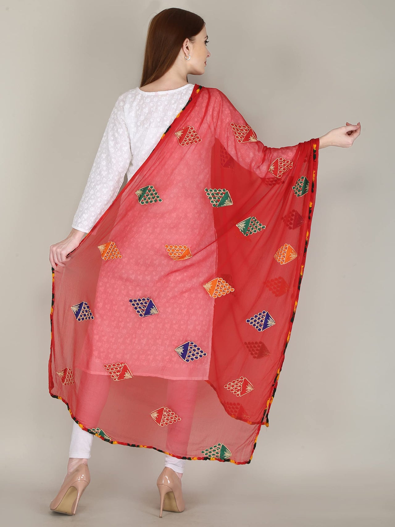 DIAMO Embroidered Chiffon Women's  Dupatta