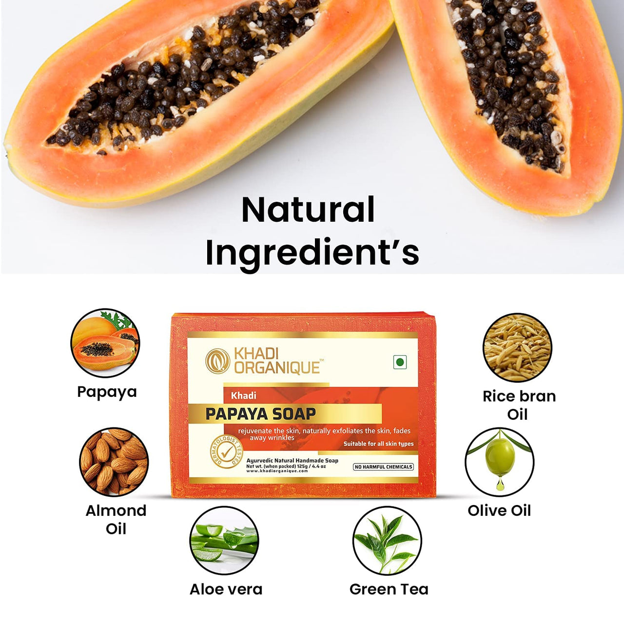 Khadi Organique Natural Herbal Papaya Soap Pack of 4