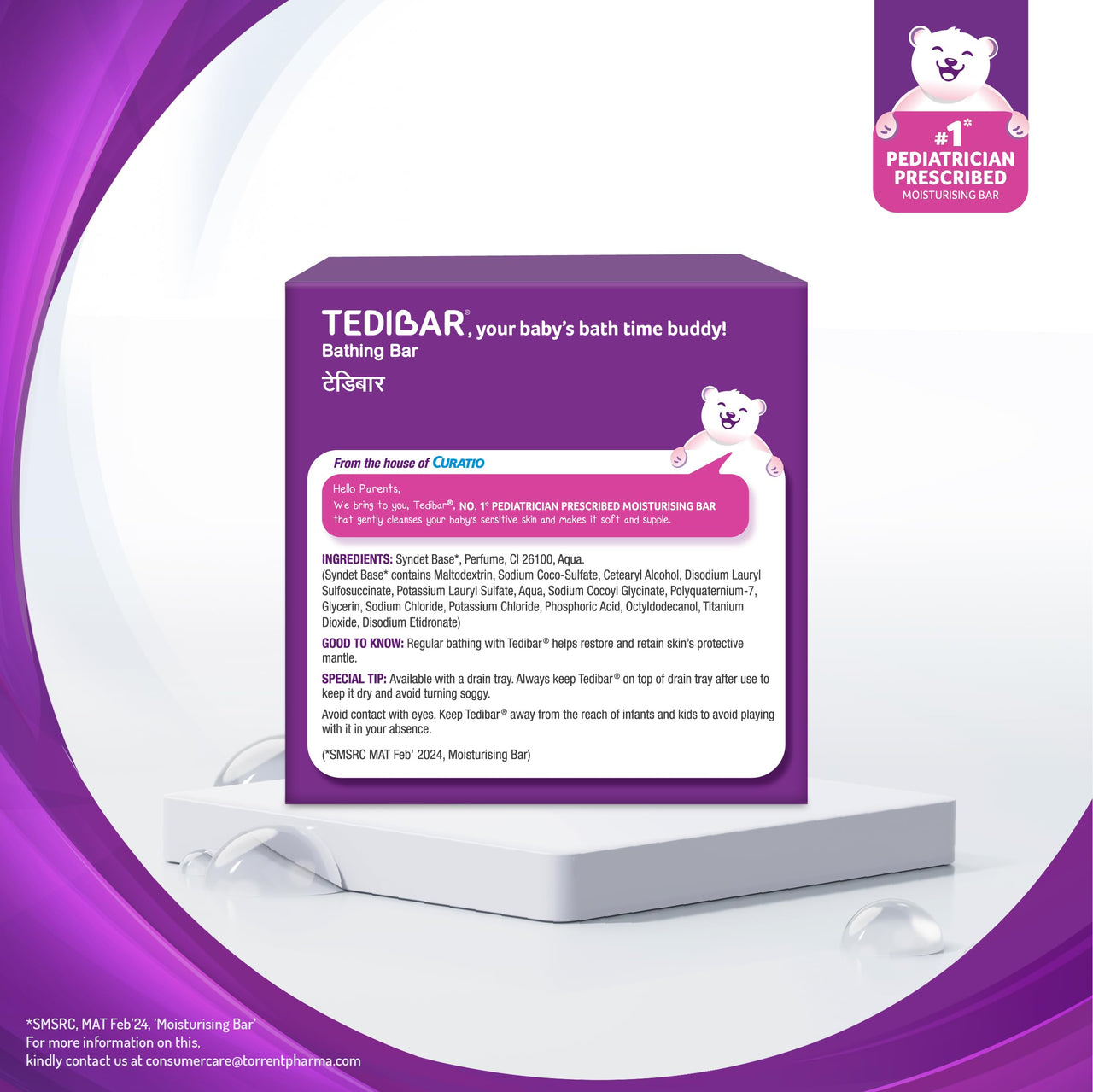 Tedibar Moisturising Baby Bathing Bar 75g (Pack of 2) And Atogla Baby Cream 100g - By Torrent Pharma